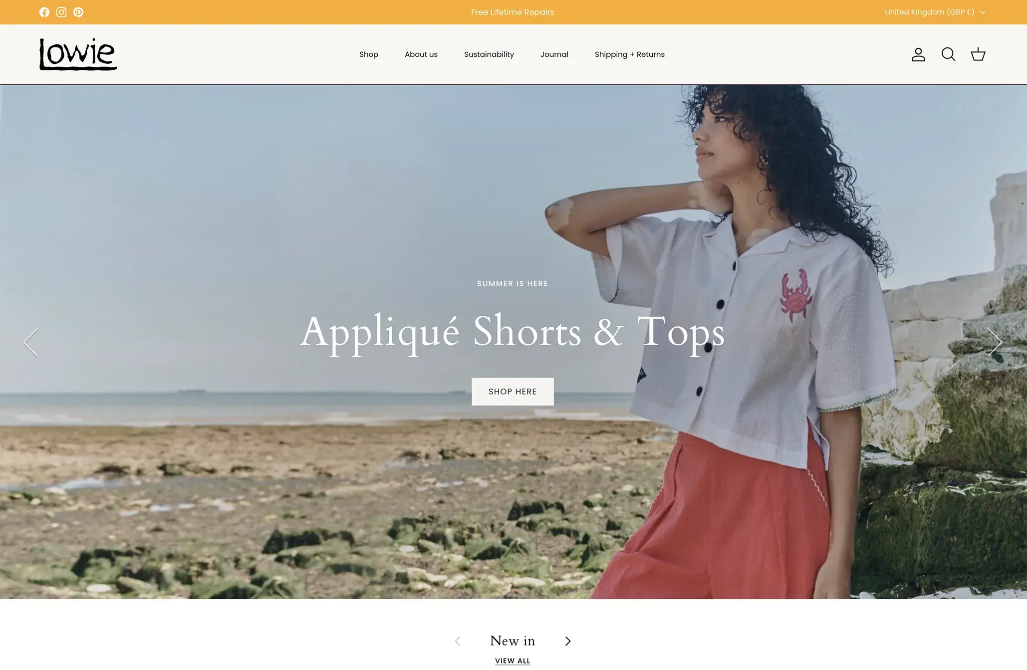 The new Lowie homepage, with large model-led imagery and a calm, premium layout