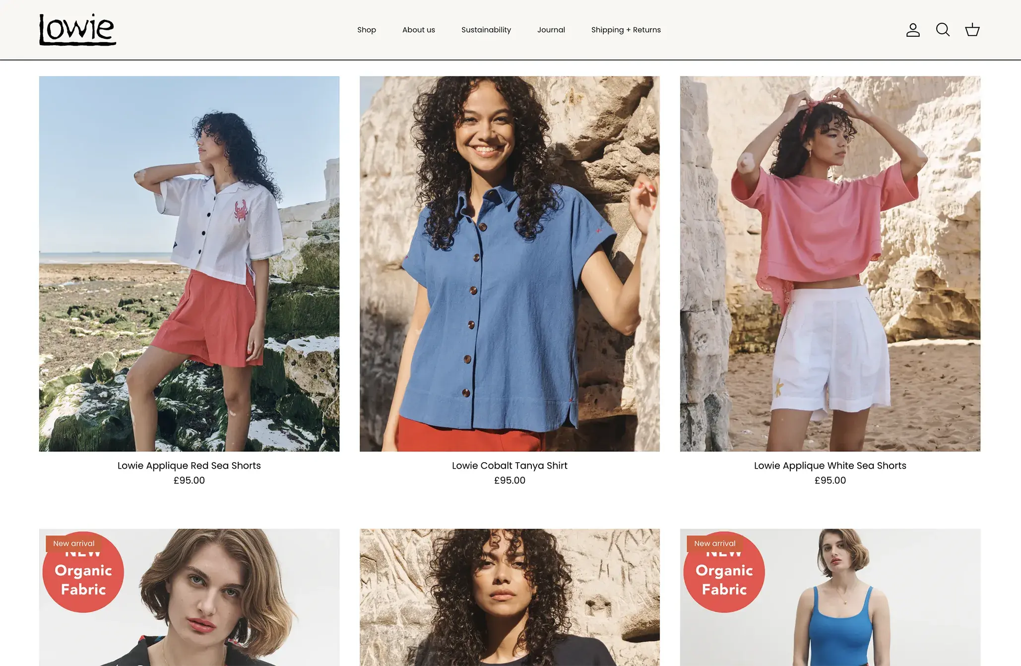 The Lowie New In page, with model-led product photography in place of flat shots on white