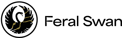 Feral Swan primary logo, a swan mark in a circle beside the practice name