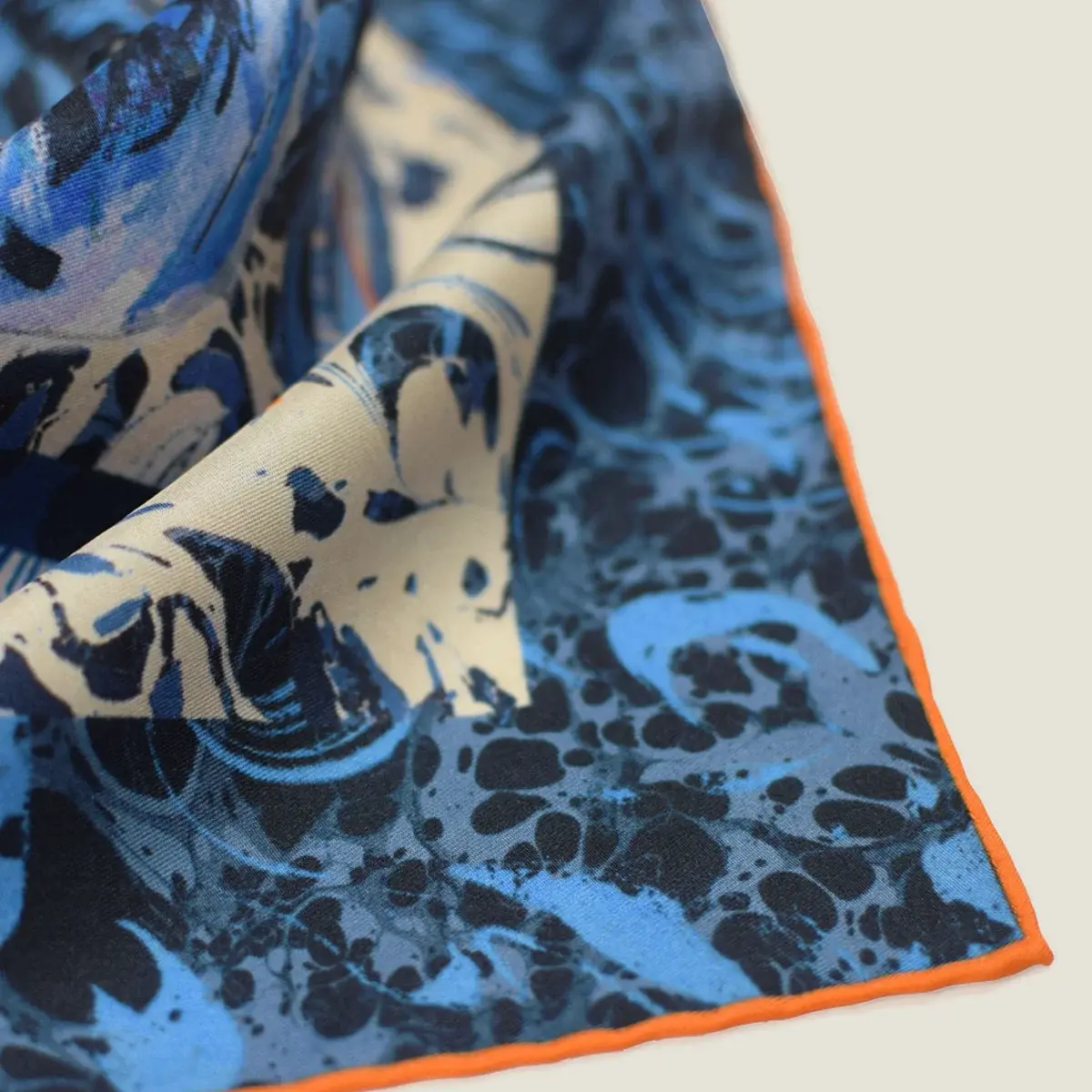 A corner detail of the Marble Rose silk, showing the printed edge