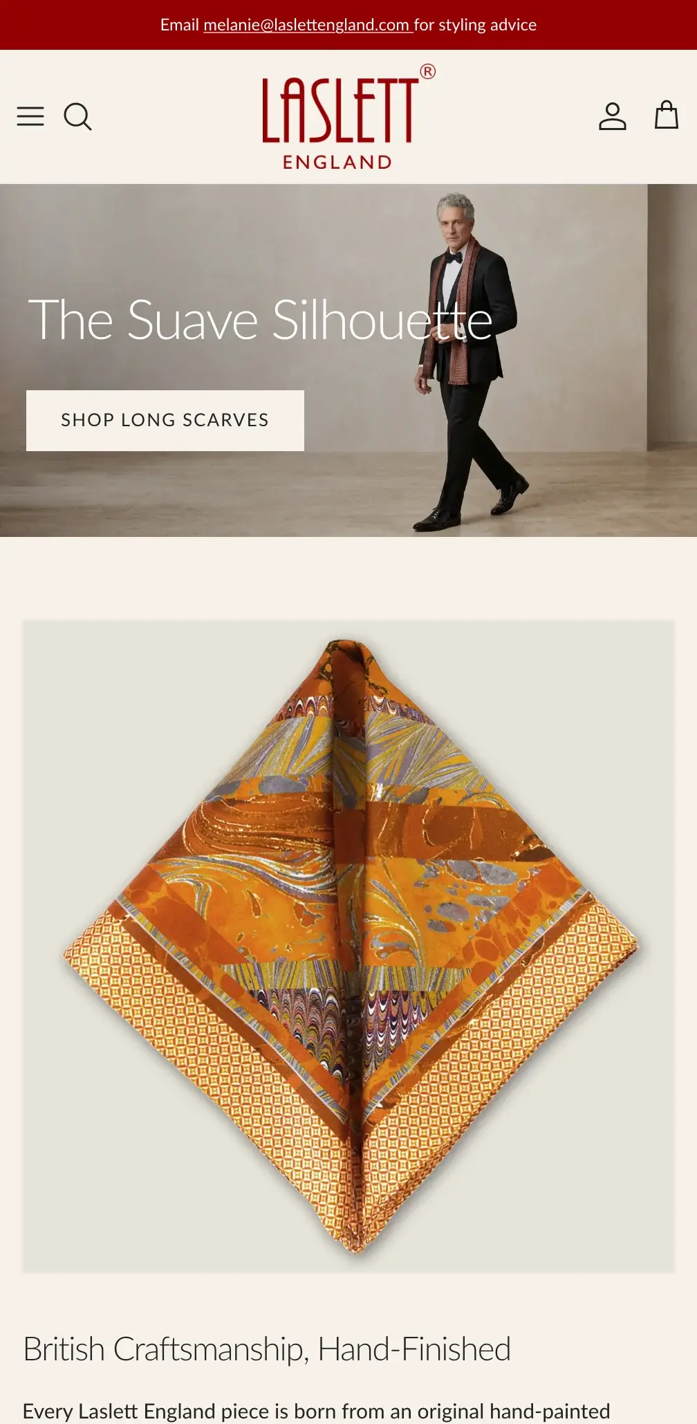 The menswear landing page on mobile