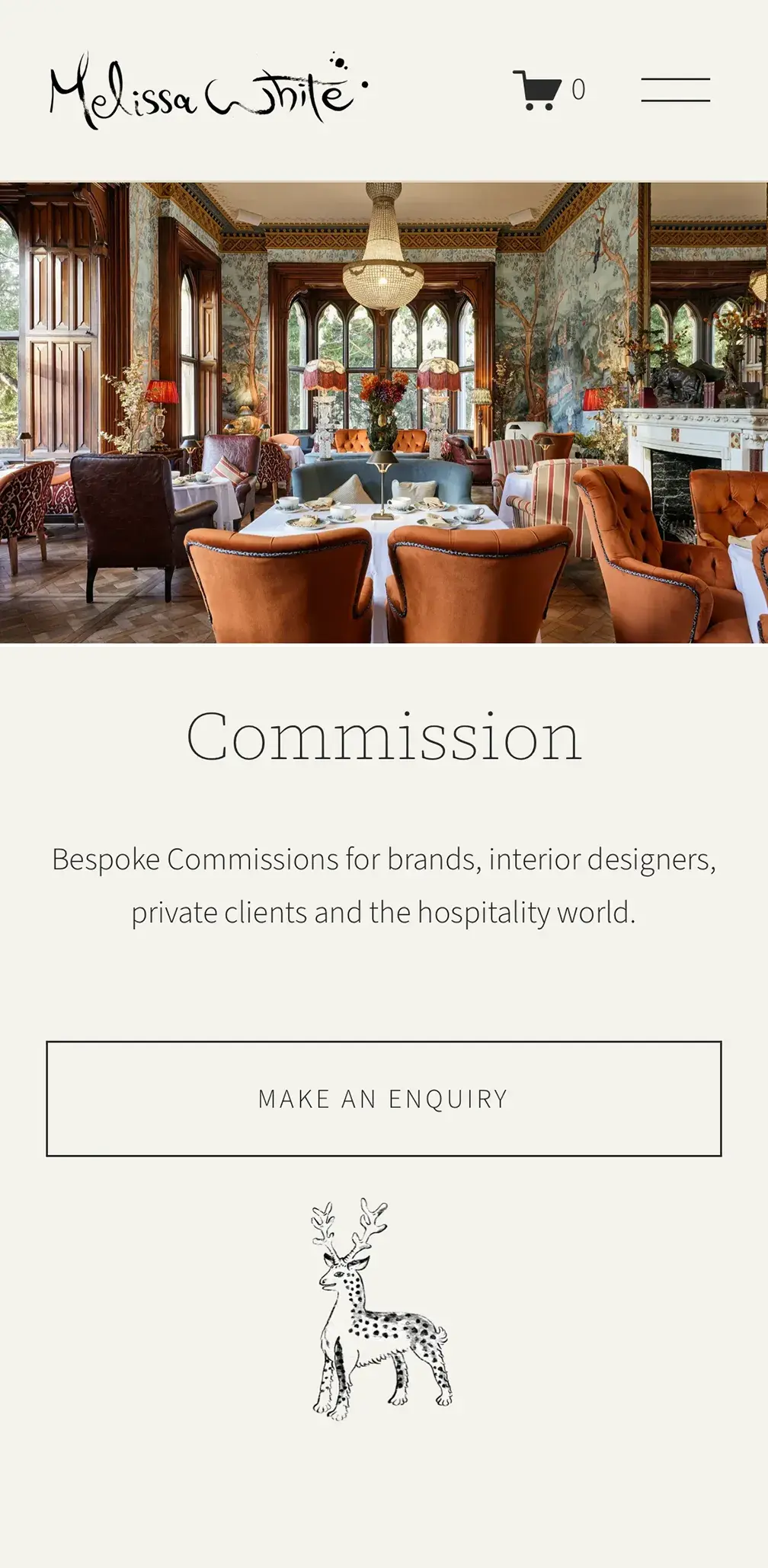 The Melissa White commission page on mobile